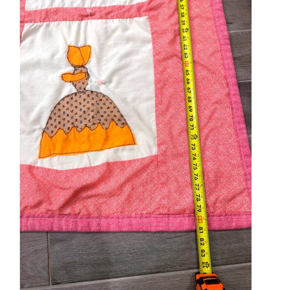 Handmade Sunbonnet Sue Quilt Womens 81x69 Pink Vintage Applique Patchwork Retro